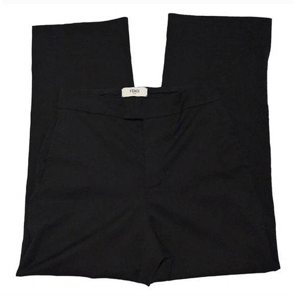 FENDI Women's 42 Wool‎ Blend Slit Wide Leg Flat Front Trouser High Rise Pants